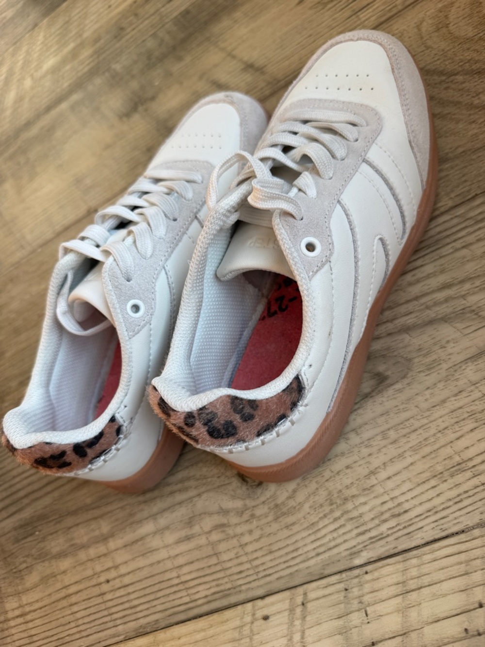 Women’s White Sneaker with Leopard-Print Heel